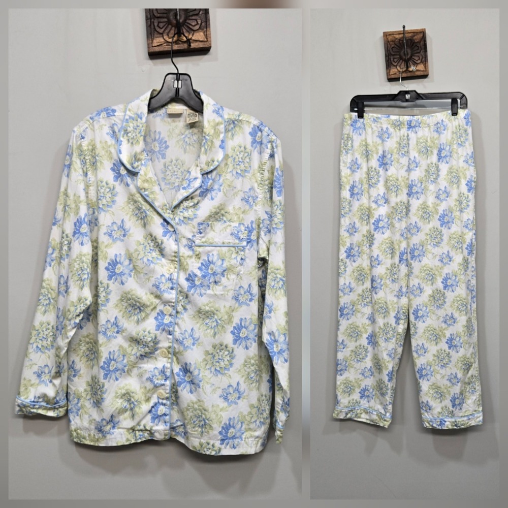 L.L. Bean Pajama Set Large Cotton Floral Cottage‎ Coastal Grandmother Romantic